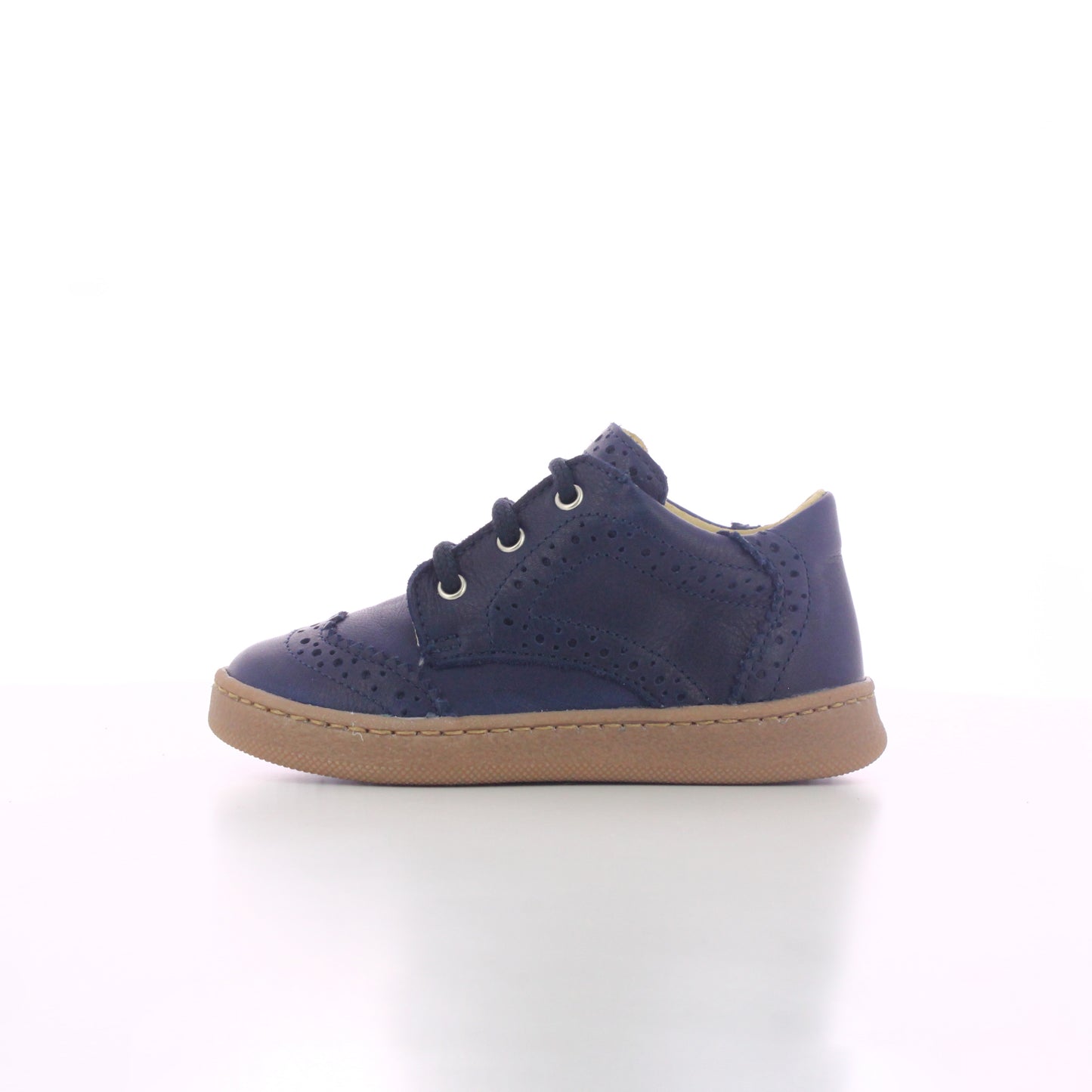 BASKET CUIR BLEU MARINE BEBE A LACETS