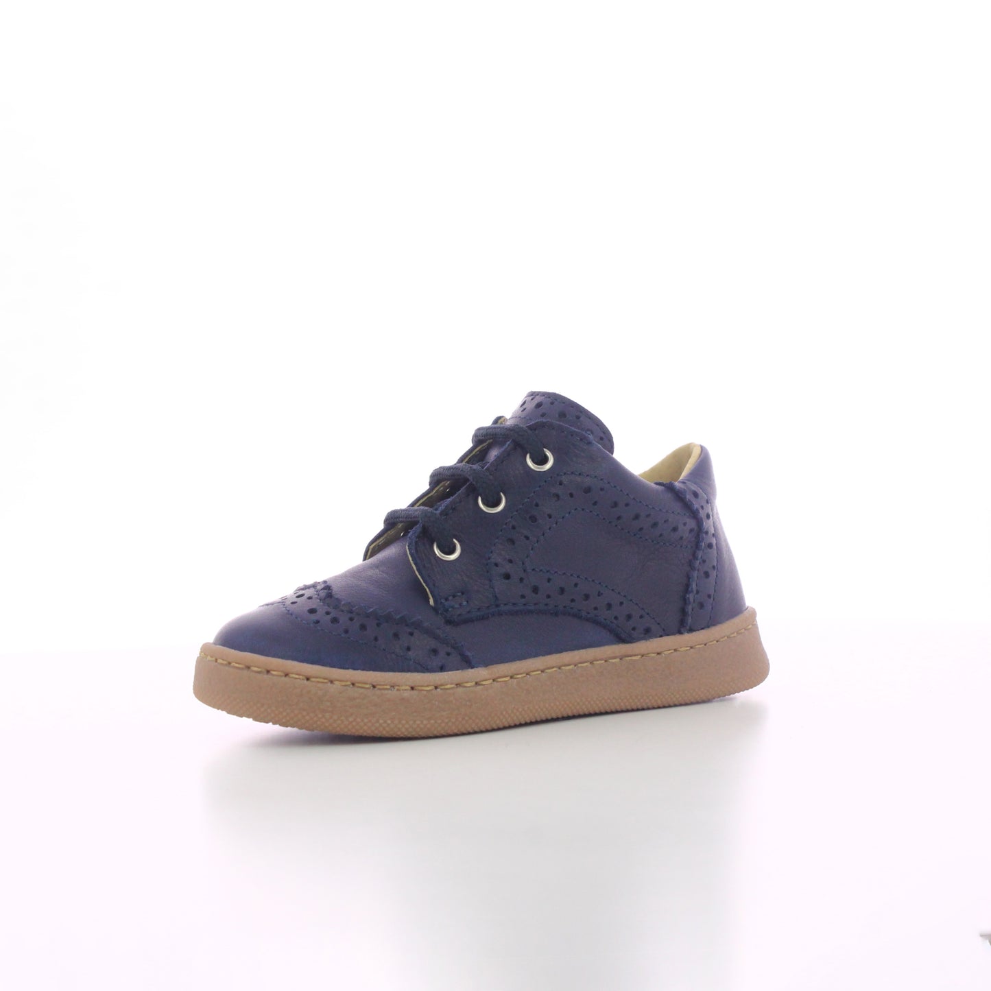 BASKET CUIR BLEU MARINE BEBE A LACETS