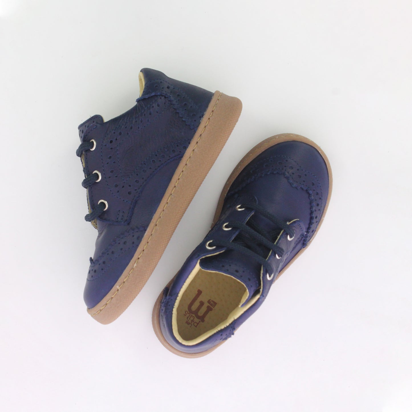 BASKET CUIR BLEU MARINE BEBE A LACETS