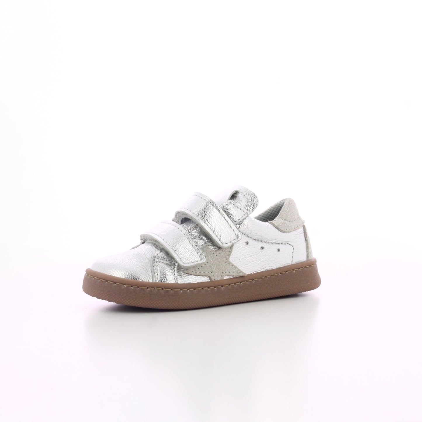 BASKET CUIR BLANC ET ARGENT A SCRATCHE FILLE