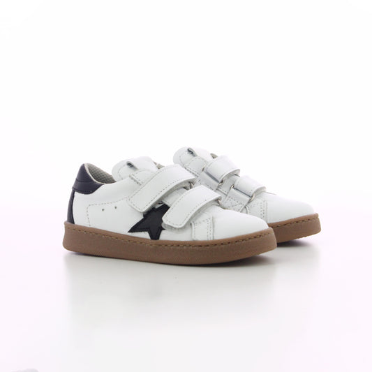 BASKET CUIR BLANC ET NOIR A SCRATCHE ENFANT