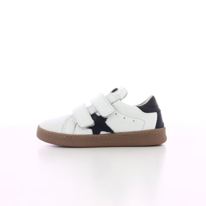 BASKET CUIR BLANC ET NOIR A SCRATCHE ENFANT