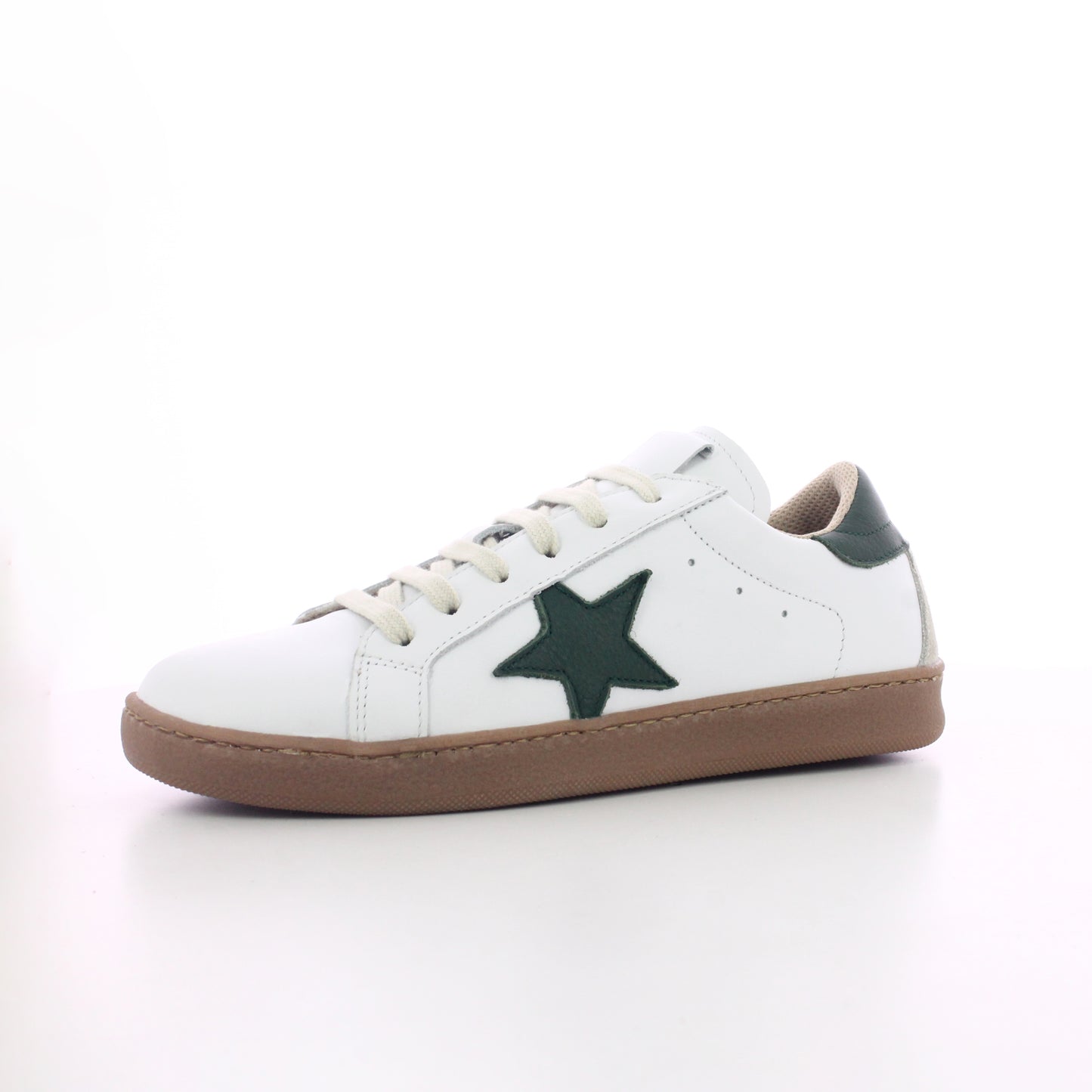 BASKET CUIR VERT BLANC ET BEIGE  A LACETS ADO / FEMME