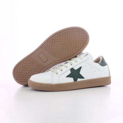 BASKET CUIR VERT BLANC ET BEIGE  A LACETS ADO / FEMME