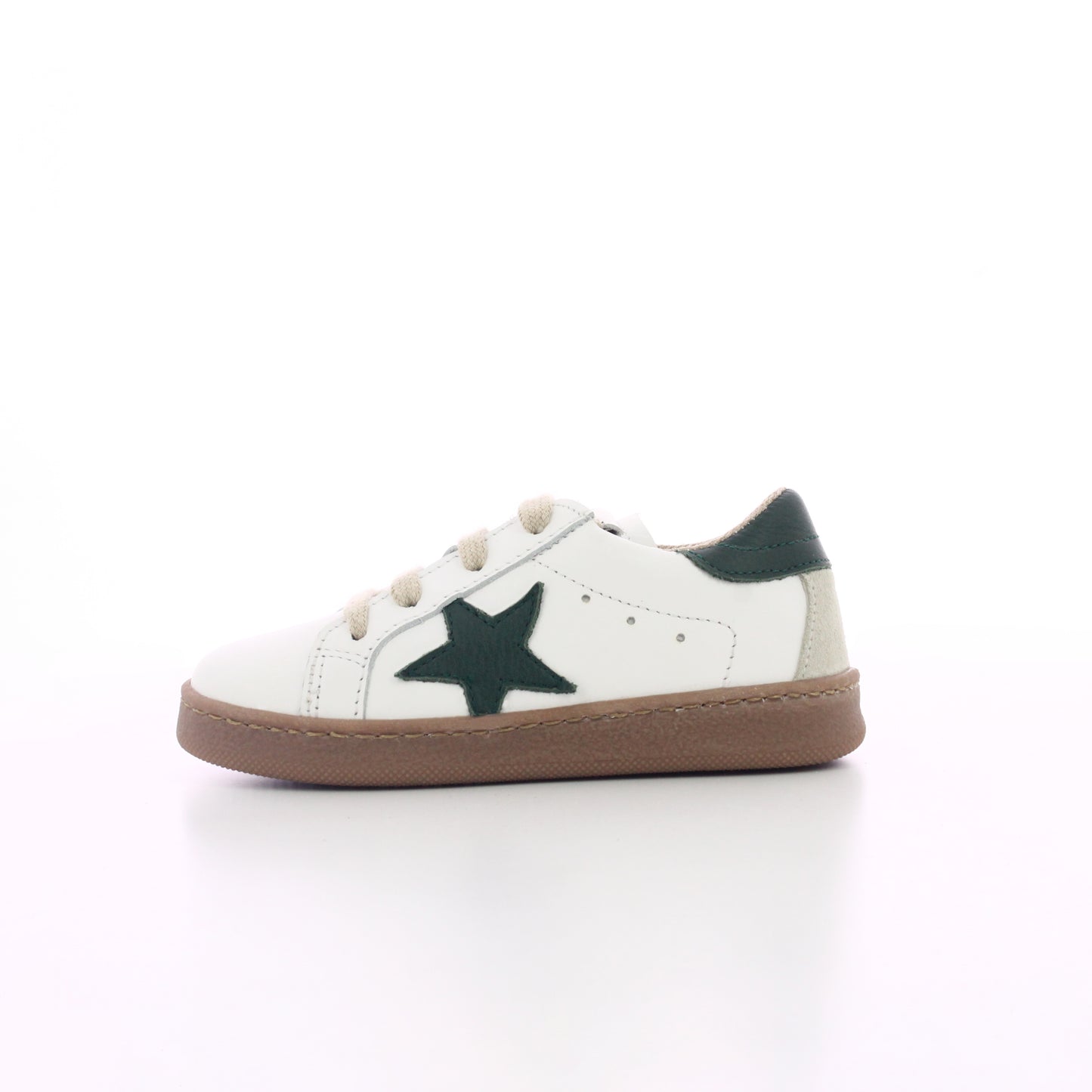 BASKET CUIR VERT BLANC ET BEIGE  A LACETS ENFANT