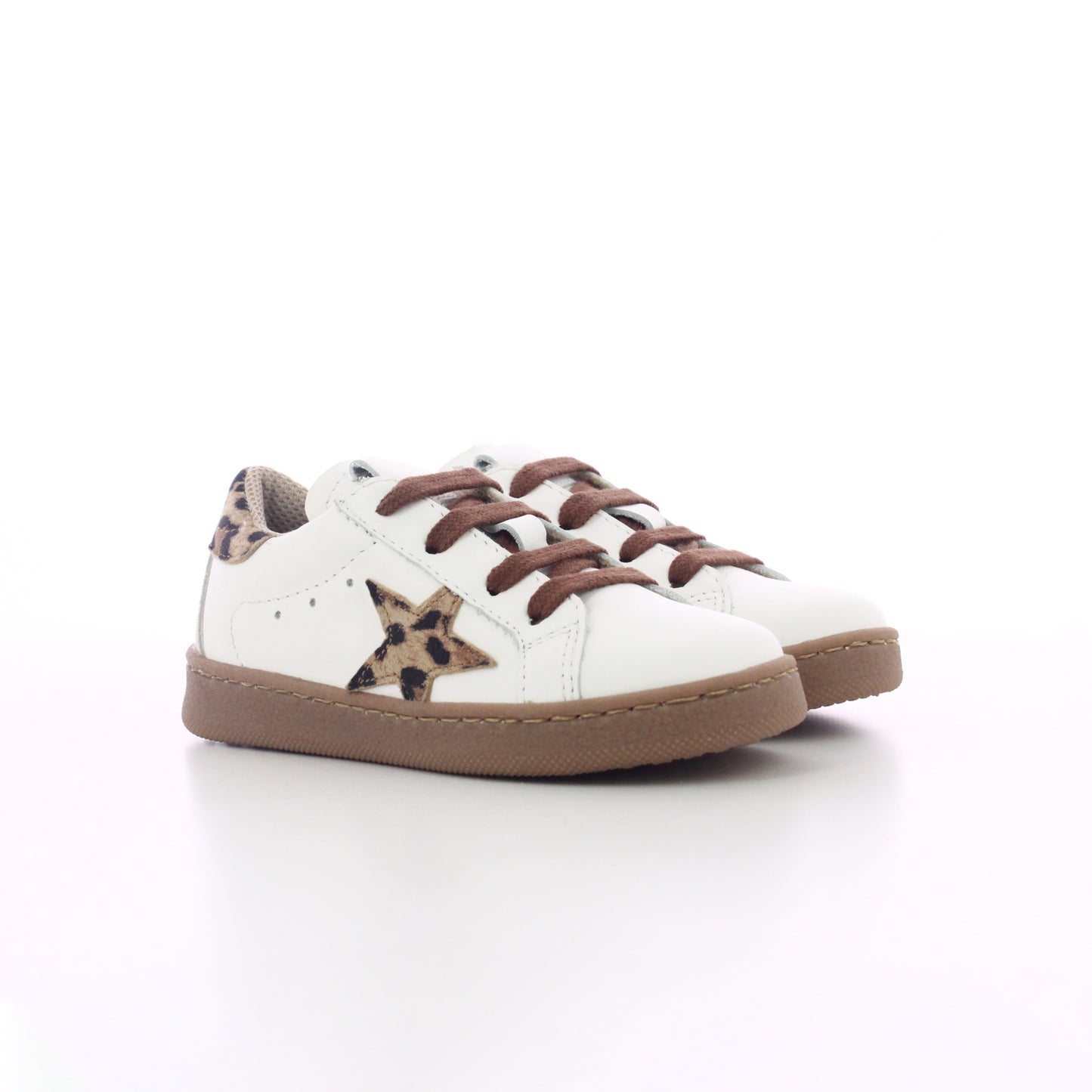 BASKET CUIR LEOPARD BLANC ET BEIGE  A LACETS FILLE