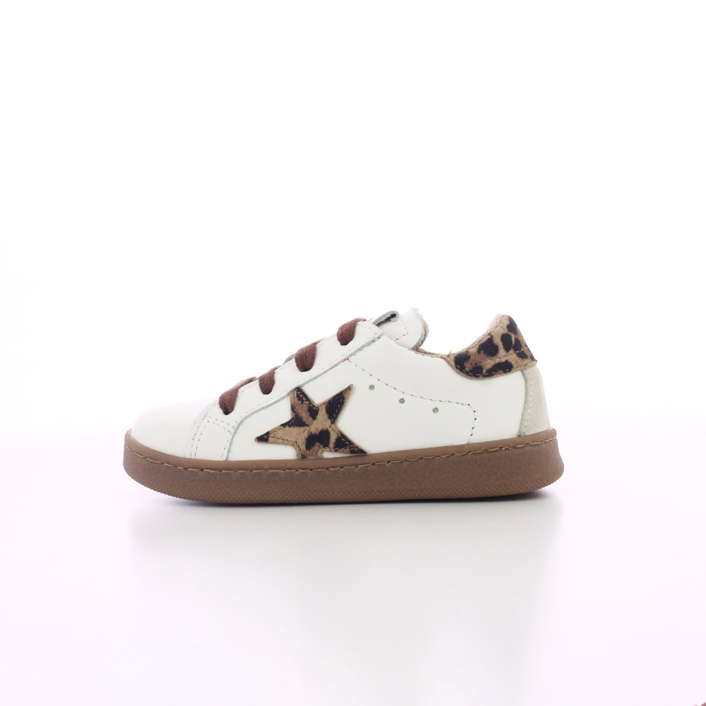 BASKET CUIR LEOPARD BLANC ET BEIGE  A LACETS FILLE