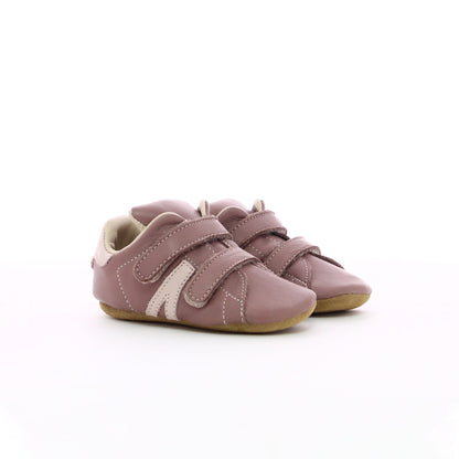 Chausson en cuir à scratch fille vieux rose