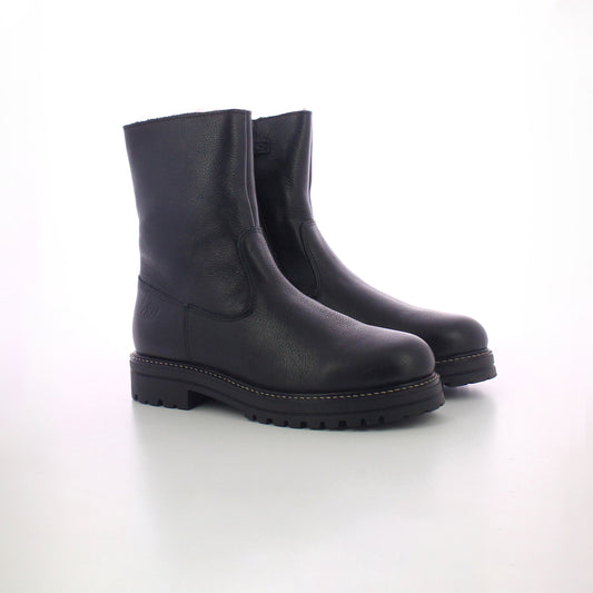 BOTTINE FOURREE EN CUIR NOIR A ZIP