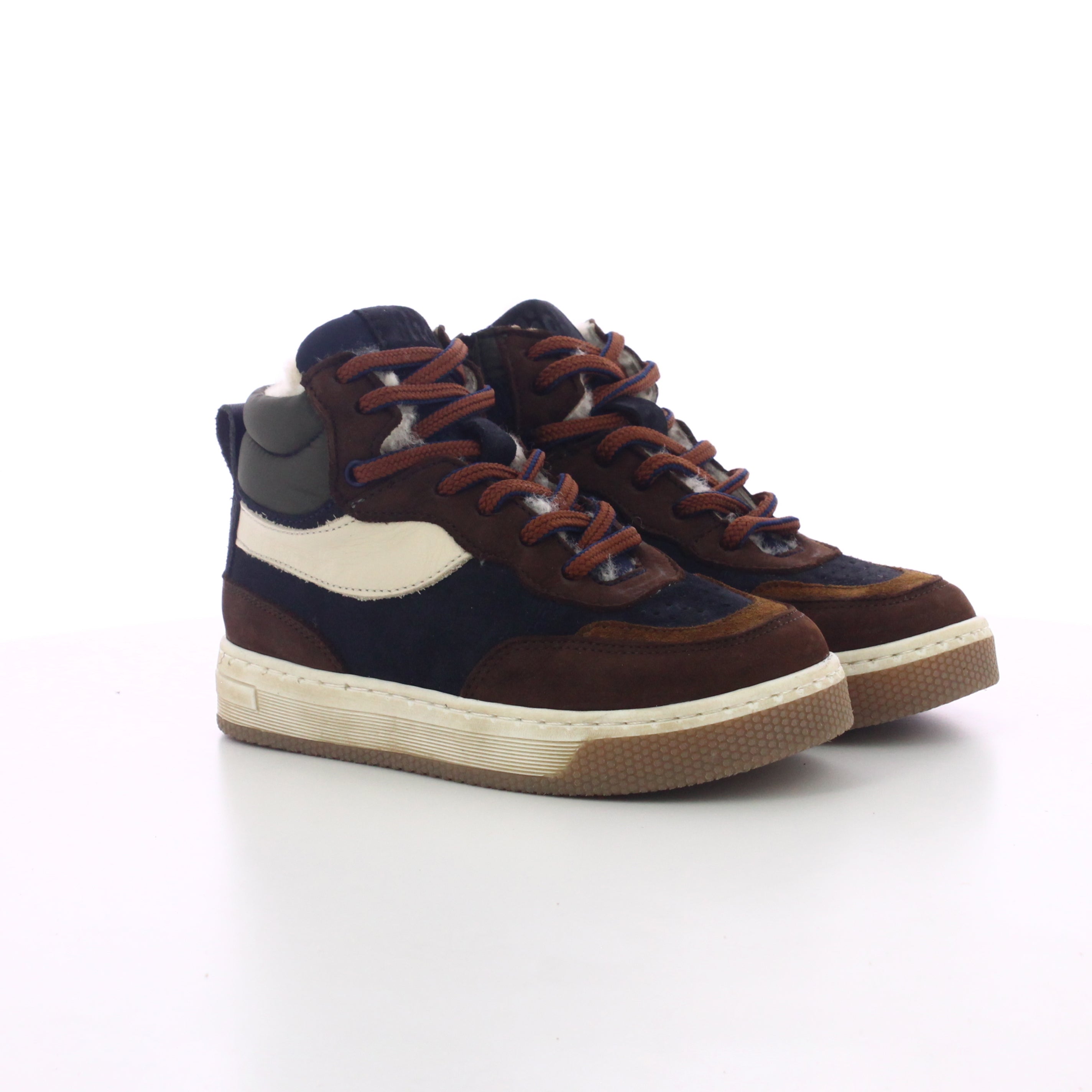 BASKET MONTANTE FOURREE BLEU MARINE TABAC KAKI A LACETS ET ZIP Jagger