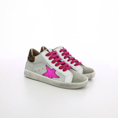 BASKET BASSE GRIS SILVER FUSHIA A LACETS ET ZIP