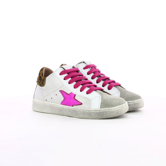 BASKET BASSE GRIS SILVER FUSHIA A LACETS ET ZIP