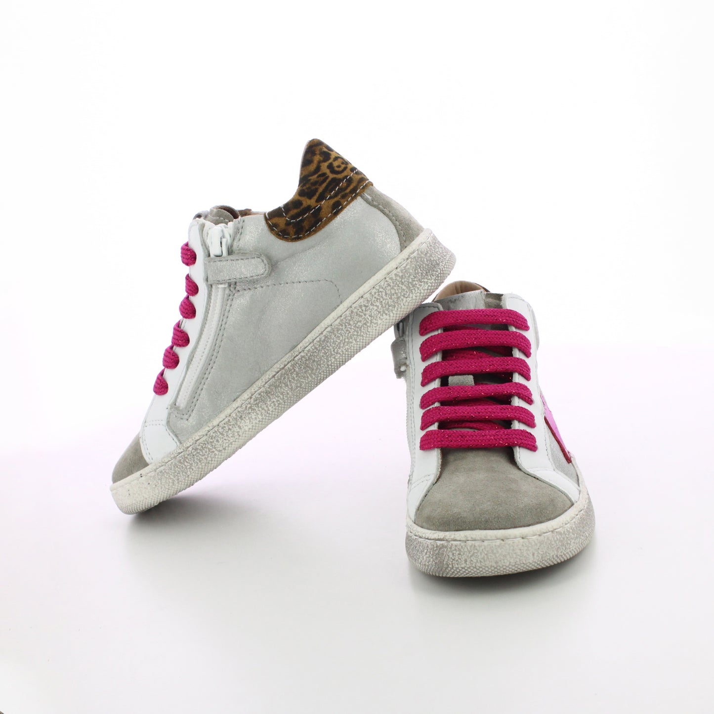 BASKET BASSE GRIS SILVER FUSHIA A LACETS ET ZIP