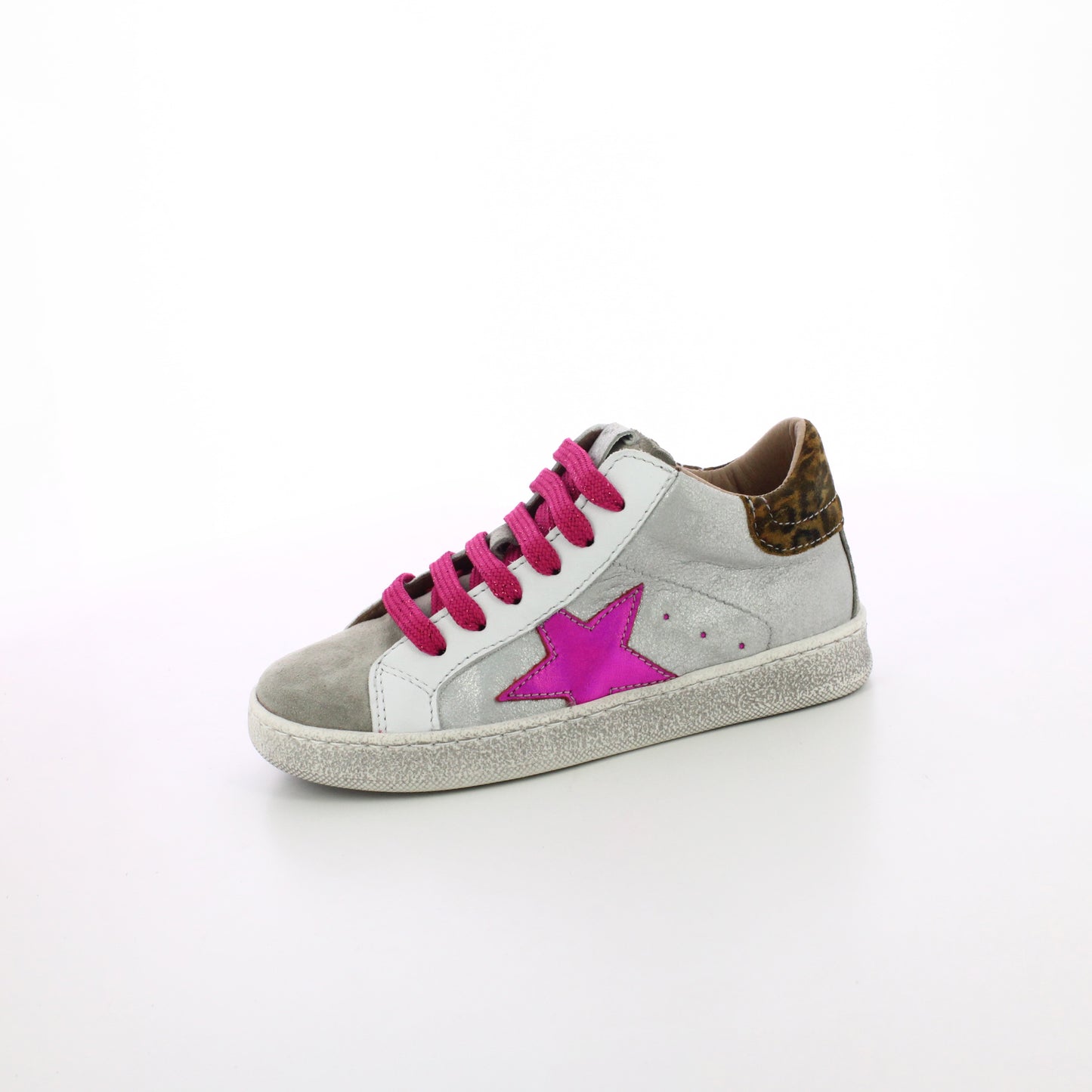 BASKET BASSE GRIS SILVER FUSHIA A LACETS ET ZIP