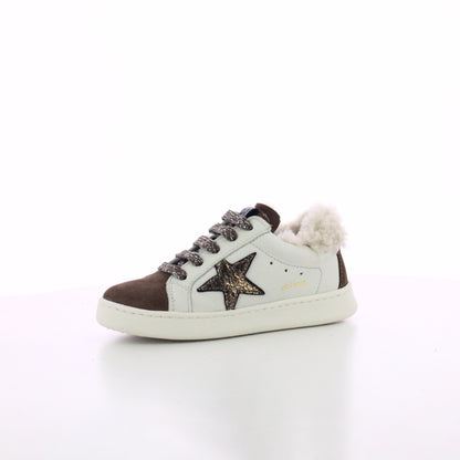 BASKET BASSE FOURREE BLANC TAUPE A LACETS ET ZIP