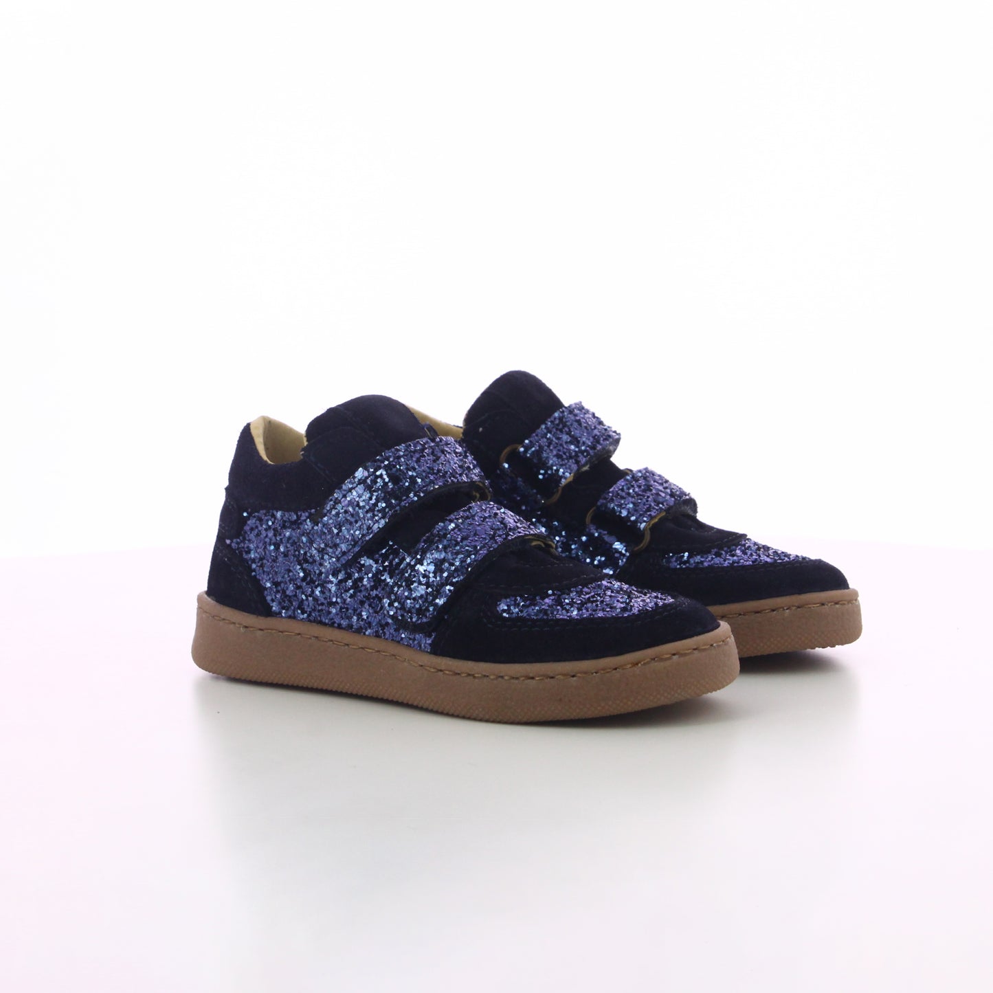 BASKET CUIR BLEU MARINE GLITER A SCRATCHE BEBE FILLE