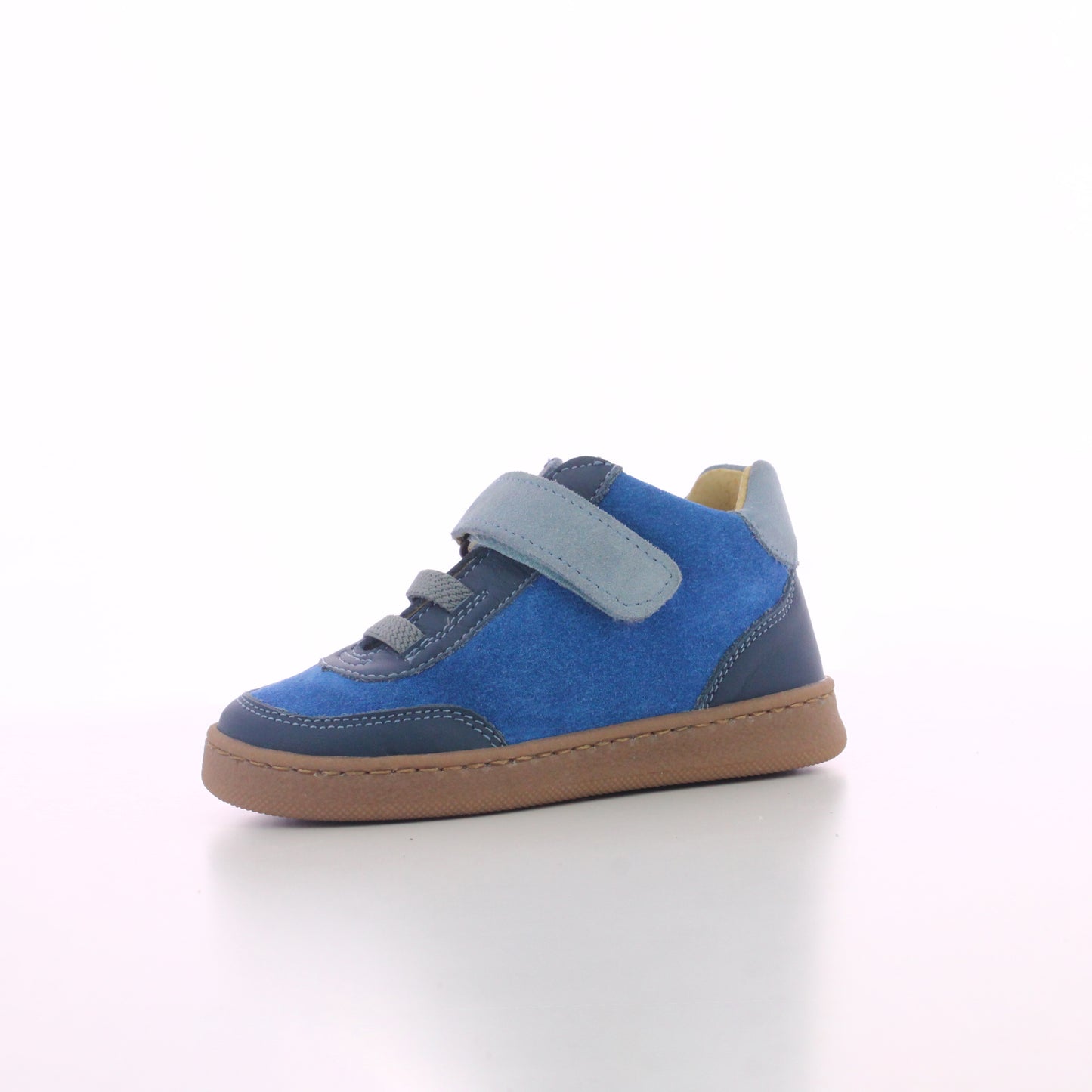 BASKET BLEU CUIR A SCRATCHE ET LACETS BEBE GARCON