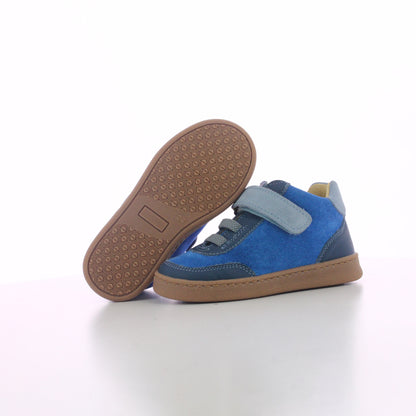 BASKET BLEU CUIR A SCRATCHE ET LACETS BEBE GARCON