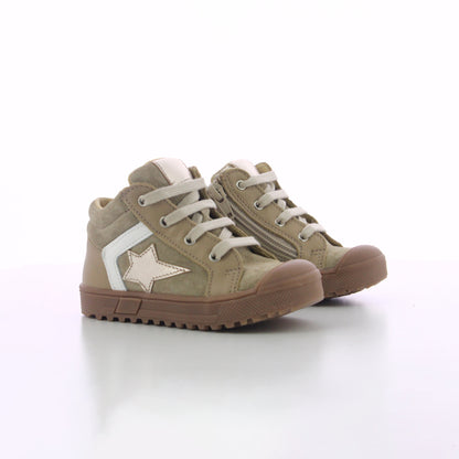 BASKET CUIR MONTANTE KAKI TAUPE A SCRATCHE BEBE GARCON