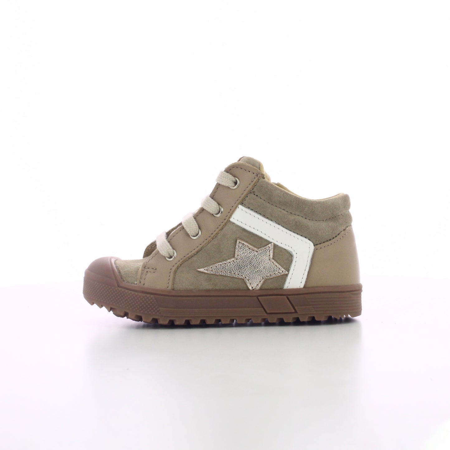 BASKET CUIR MONTANTE KAKI TAUPE A SCRATCHE BEBE GARCON