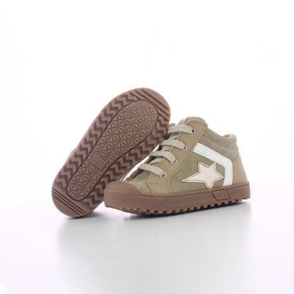 BASKET CUIR MONTANTE KAKI TAUPE A SCRATCHE BEBE GARCON