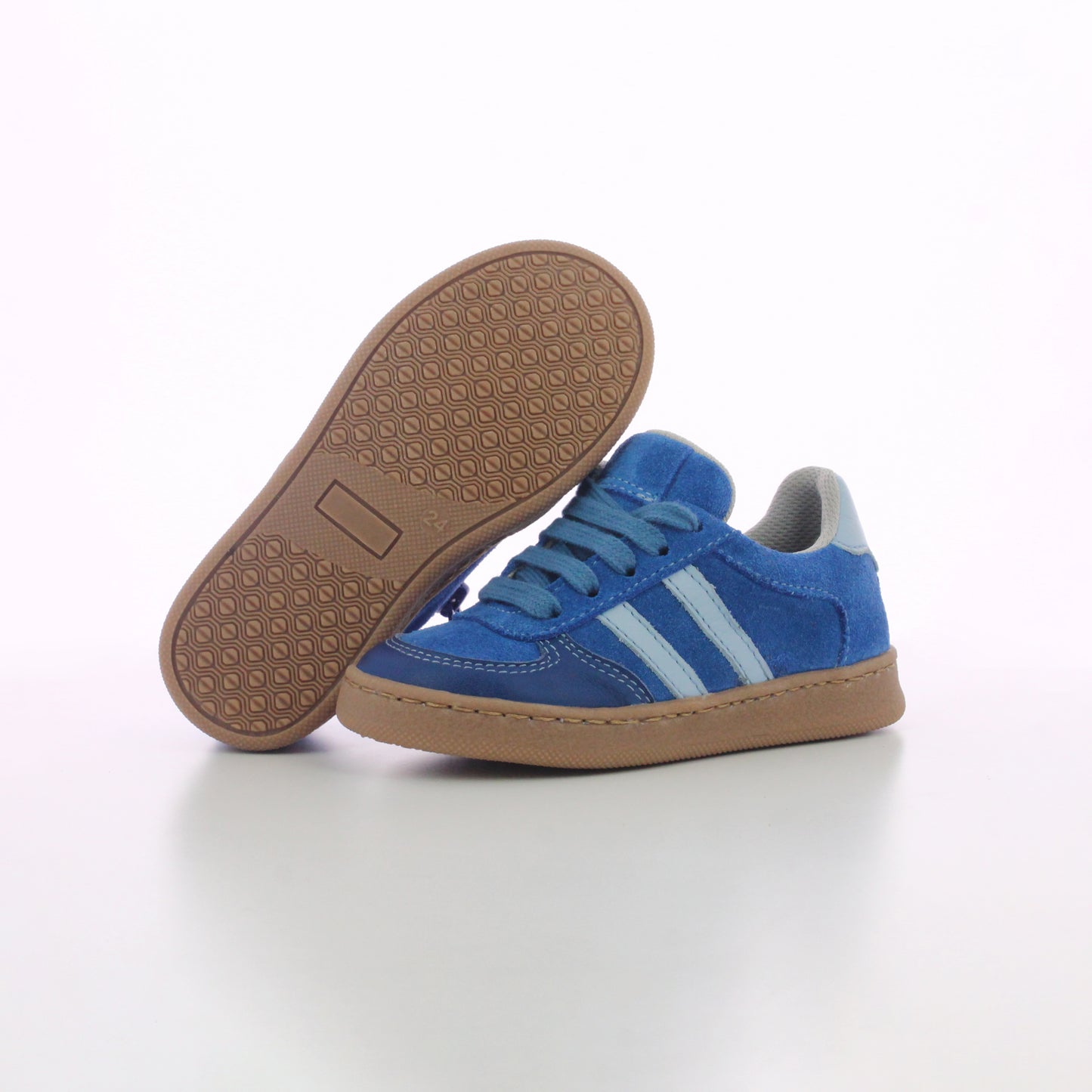 BASKET EN DAIM ET CUIR BLEU A LACETS ENFANT