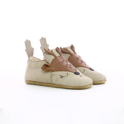 Chausson en cuir enfant en bas âge beige camel - Cerf