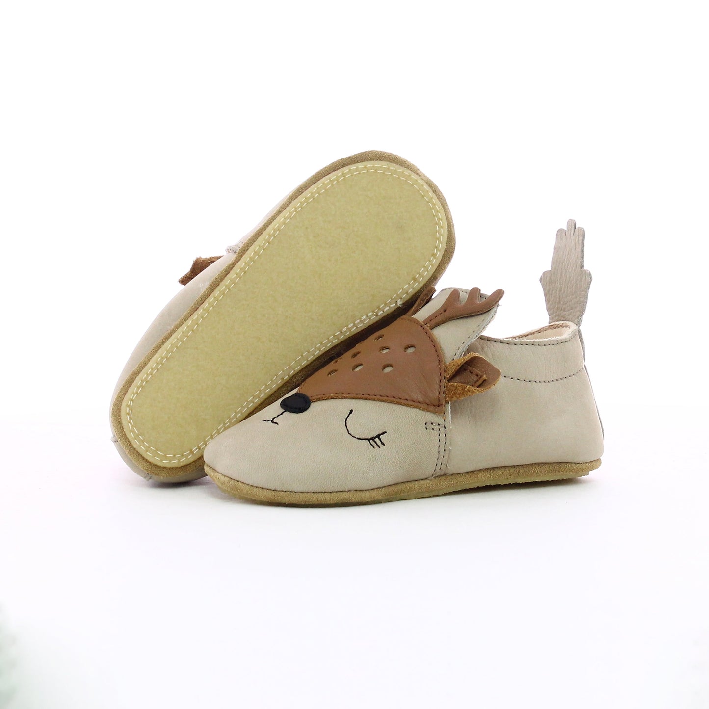 Chausson en cuir enfant en bas âge beige camel - Cerf