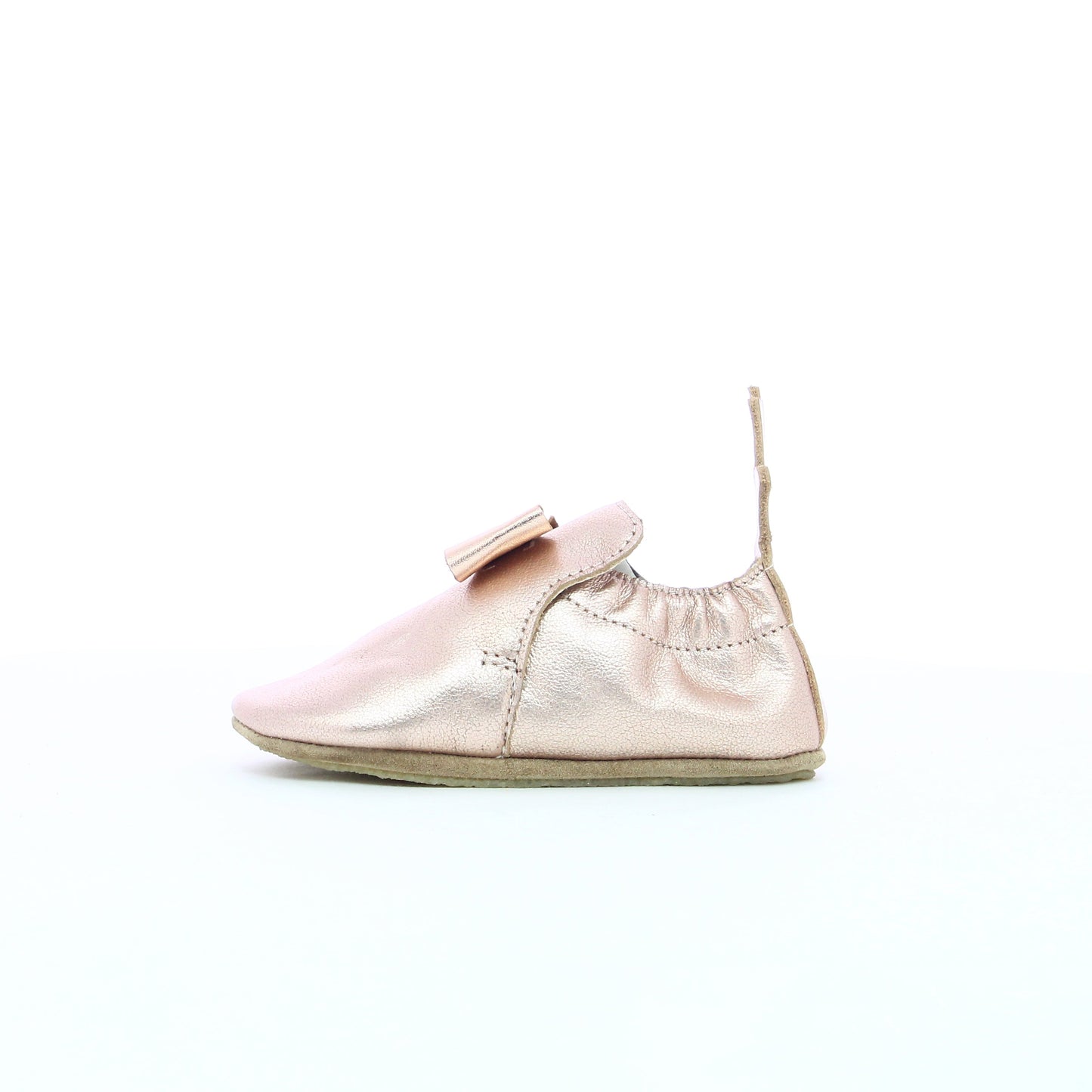 Chausson en cuir enfant nœud papillon rose pailleté