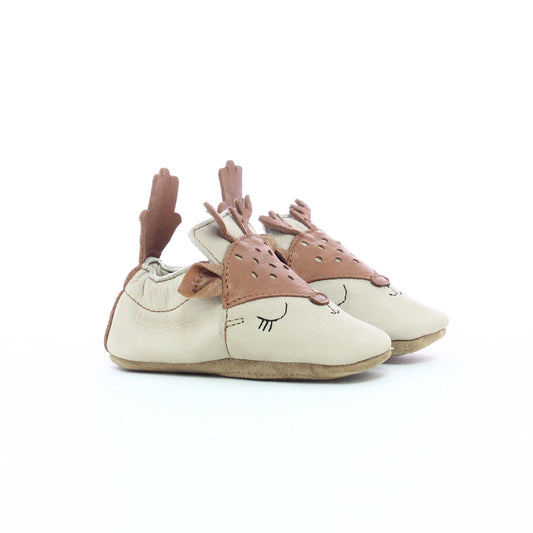 Chausson en cuir bébé premiers pas beige camel - Cerf