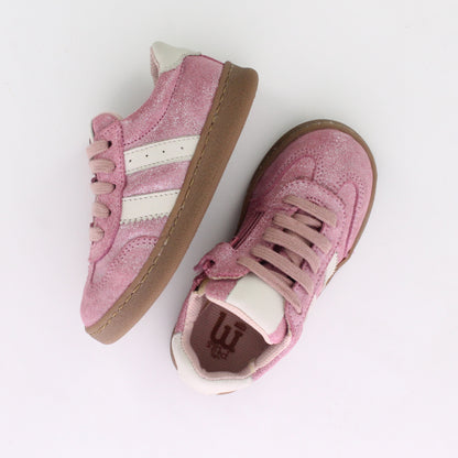 BASKET EN CUIR ROSE A PAILLETTE A LACETS ENFANT