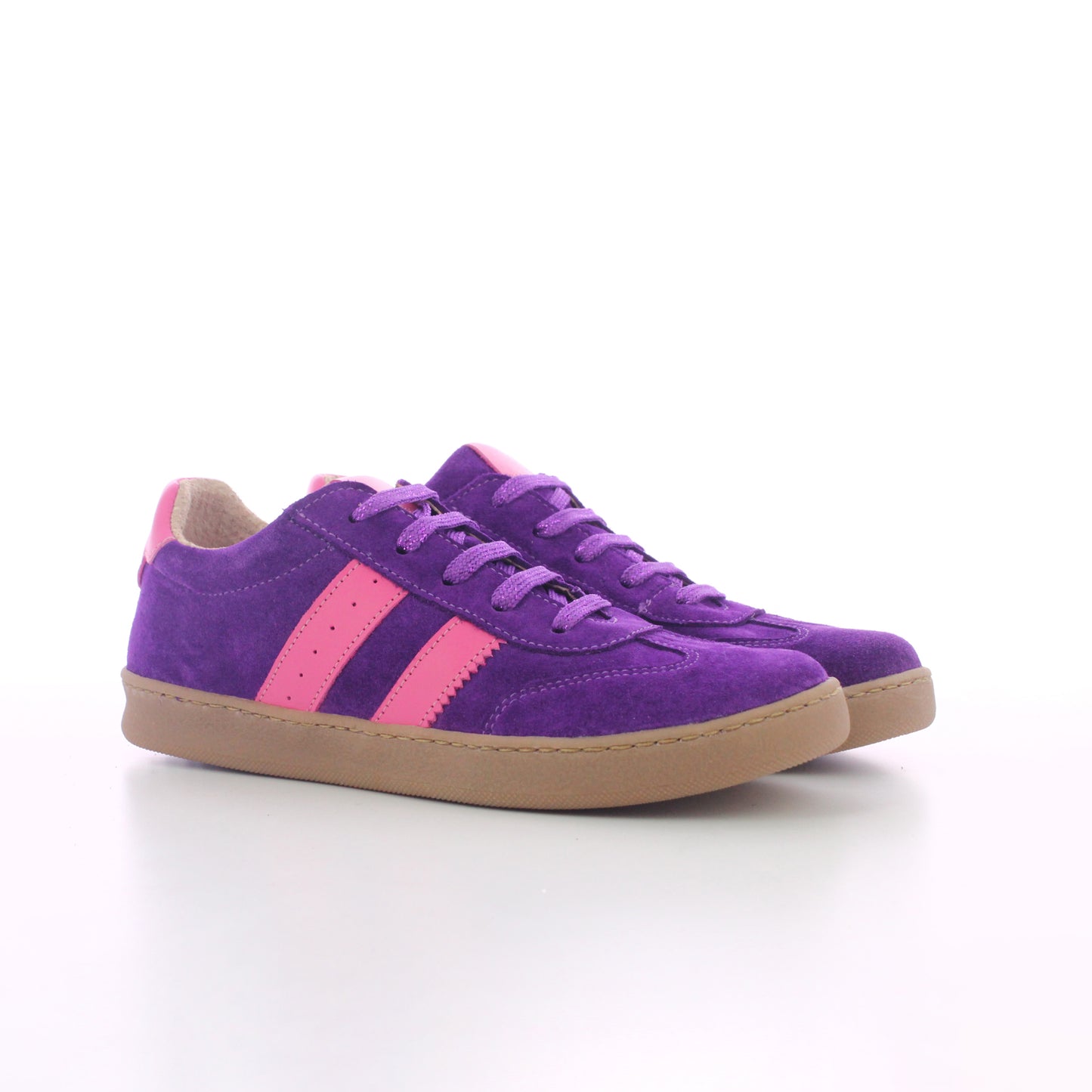 BASKET CUIR ET DAIM VIOLET ET ROSE A LACETS  FEMME