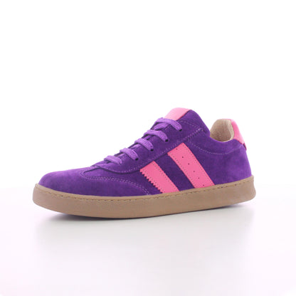 BASKET CUIR ET DAIM VIOLET ET ROSE A LACETS  FEMME