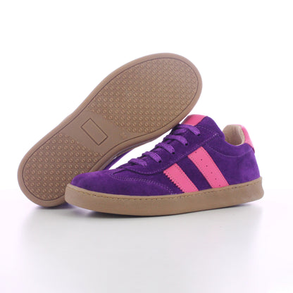 BASKET CUIR ET DAIM VIOLET ET ROSE A LACETS  FEMME