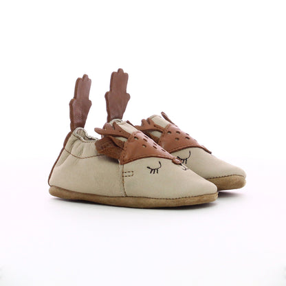 Chausson en cuir bébé beige camel - Cerf