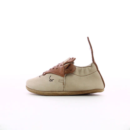 Chausson en cuir bébé beige camel - Cerf