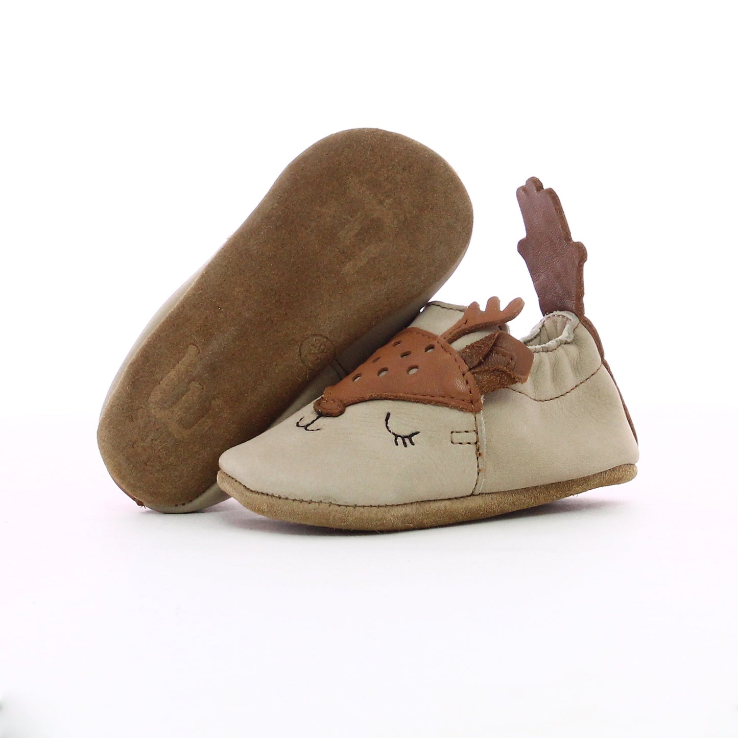 Chausson en cuir bébé beige camel - Cerf