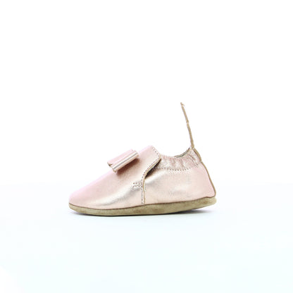 Chausson en cuir bébé nœud papillon rose doré