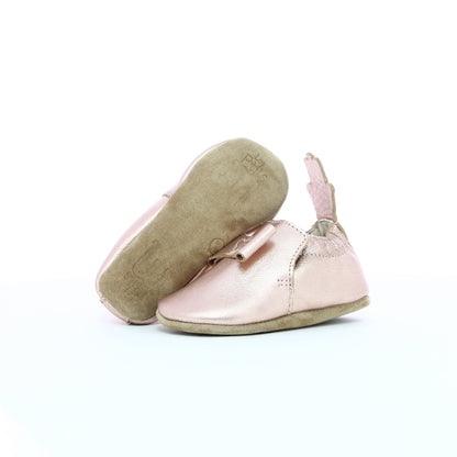 Chausson en cuir bébé nœud papillon rose doré